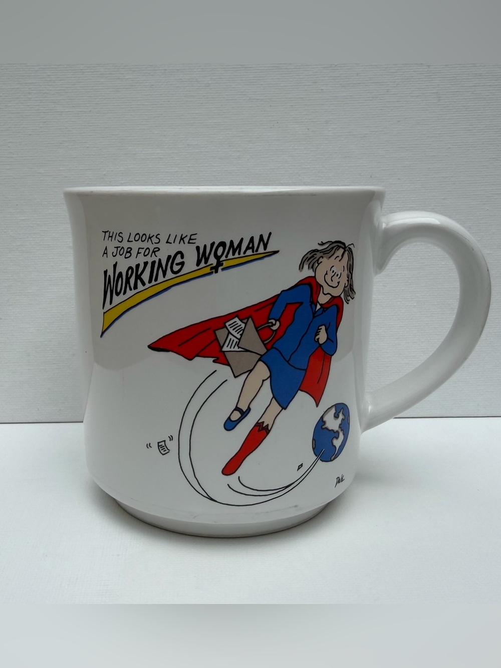 Vintage 80s Recycled Paper Products Working Woman Coffee Mug Feminist Retro